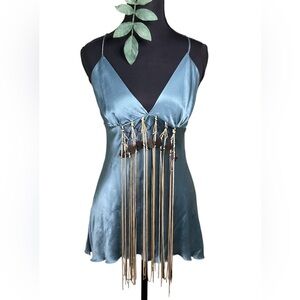 ITALIAN SILK CAMISOLE WITH FRINGE DETAIL